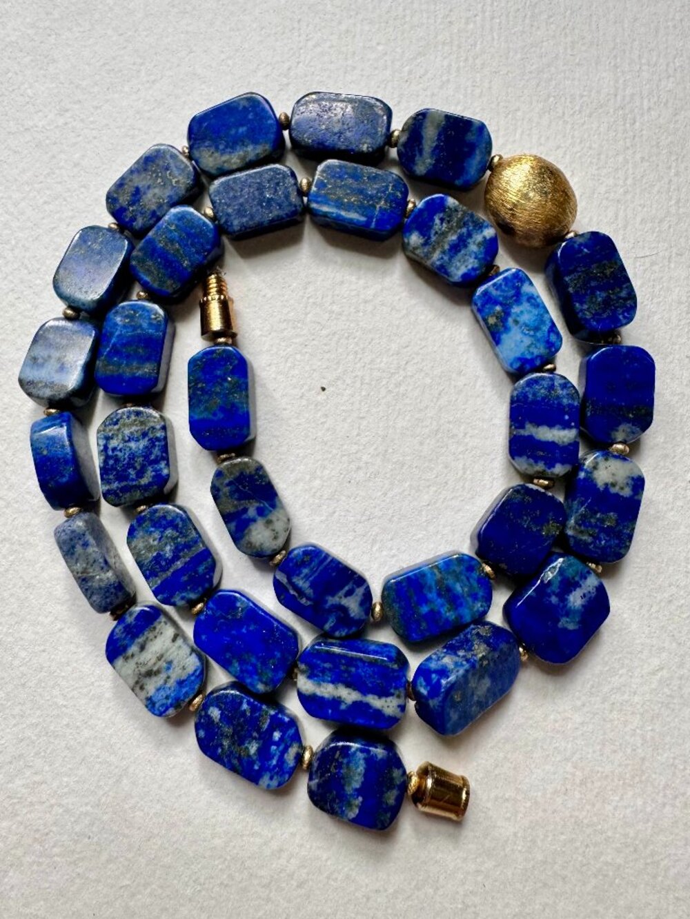Lapis Lazuli Necklace with Gold-Tone Accents – Timeless Bohemian Elegance 18"